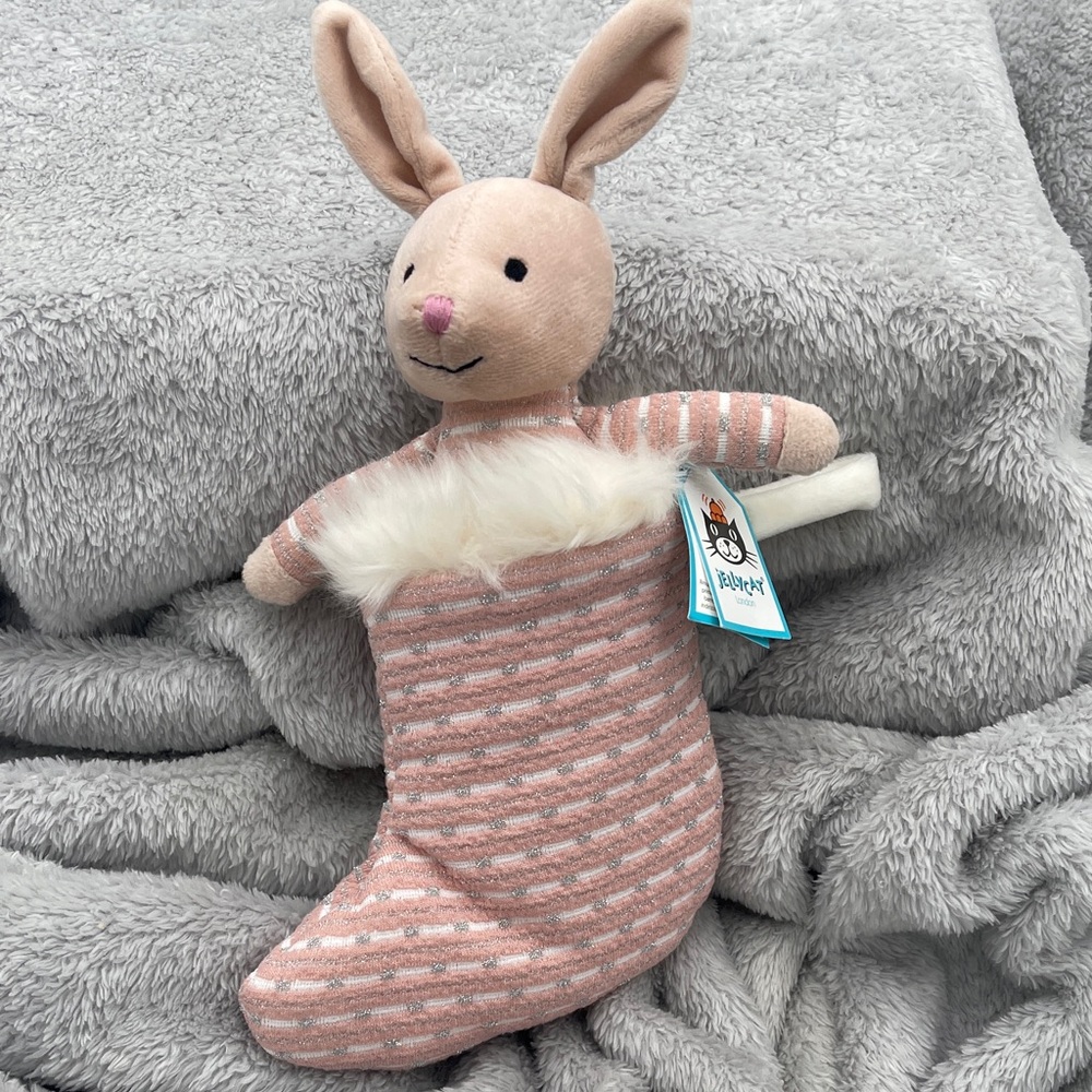 Pink Striped jelly cat shimmering stocking bunny